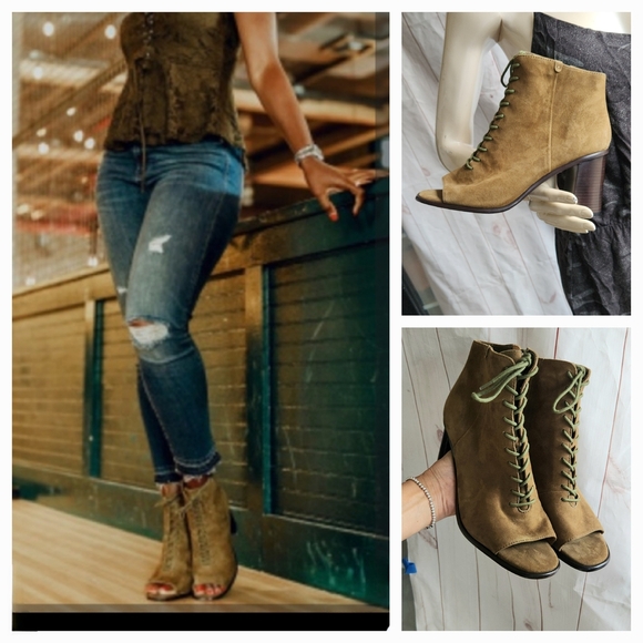 Frye Army Peep Lace Suede Bootie - Picture 1 of 6